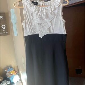 Iz Byer Black and White Ruffled Midi Dress